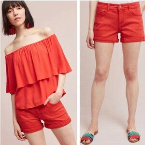 Anthropologie Pilcro Hyphen Mid-Rise Orange Red Denim Shorts Size 29